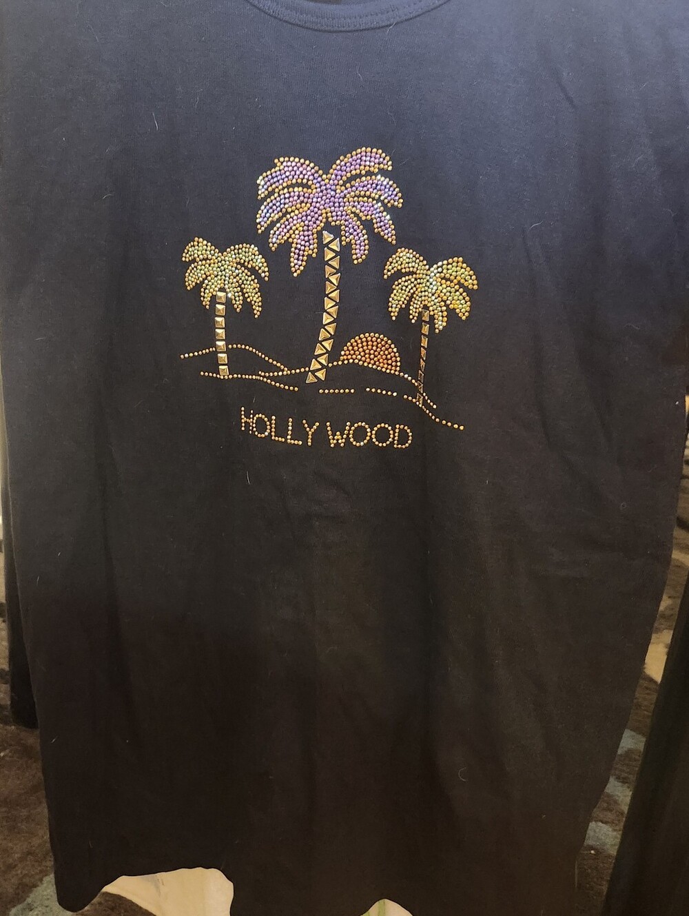 Hollywood Rhinestone Palm Short Sleeve Tee - Black